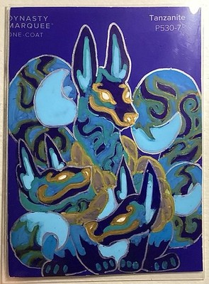 ACEO Original Signed Art Card Kitsune Series No. 144  Ao Menō  Blue Cerberus Fox