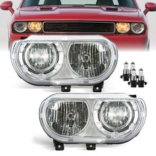 Chrome Halogen Headlights Assembly For 2008-2014 Dodge Challenger Lr Wbulbs