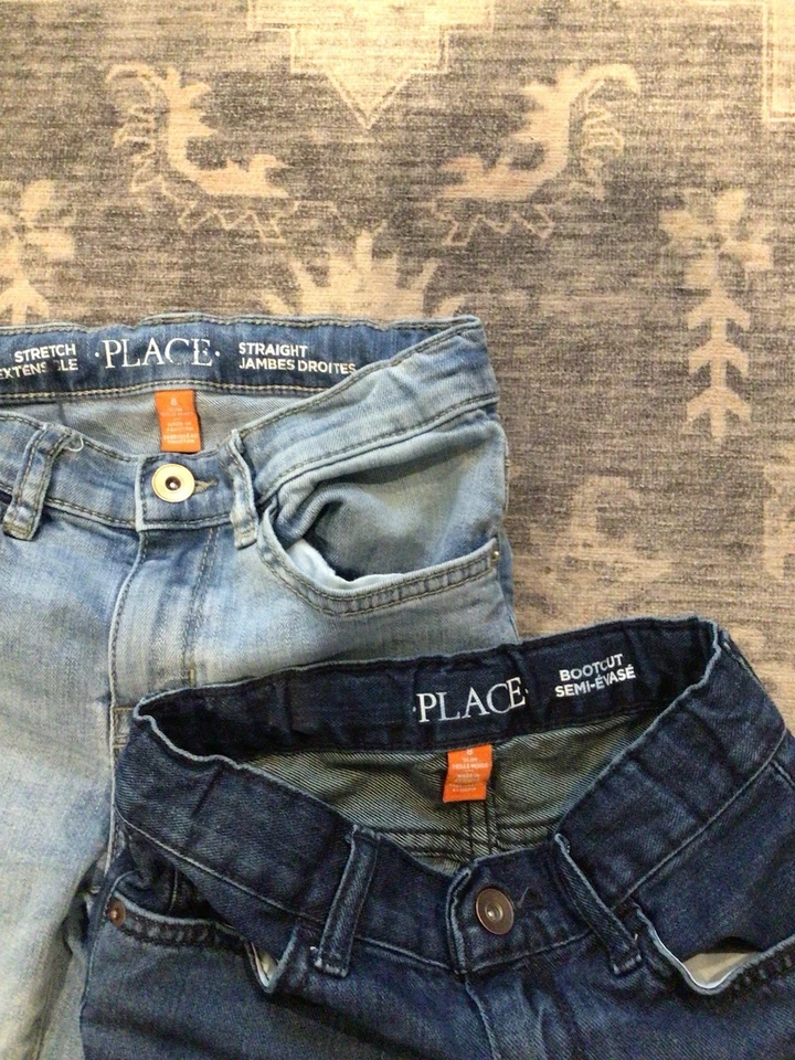 2 PARES Pantalones de mezclilla para niños talla 8 cintura ajustada recta y corte bota Foto 2 de 3