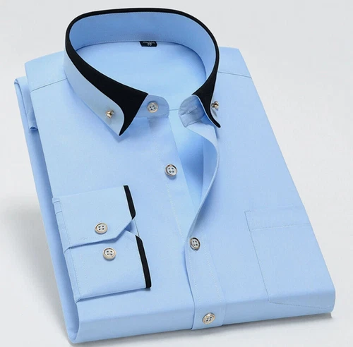 Luxury Shirt Mens Casual Double Collar Slim Fit Formal Long Sleeve Shirt M-4XL - Picture 9 of 27
