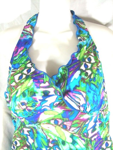 Contour by Beach Scene Swimsuit Sz 10 Women's Turquoise Halter One Piece - Picture 3 of 6