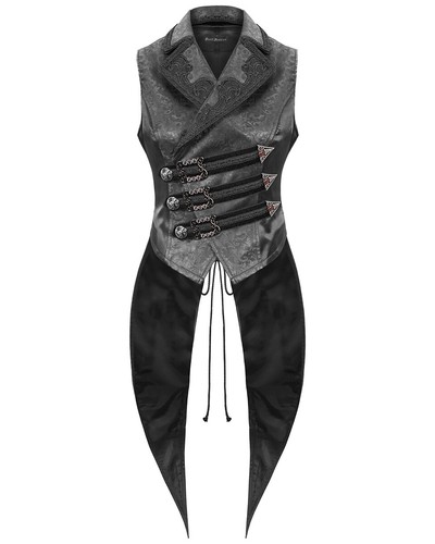 Devil Fashion Womens Gothic Steampunk Jacquard Tailcoat Waistcoat Vest Top Black