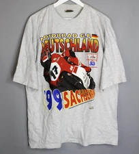 VINTAGE ALL OVER PRINT T-SHIRT GREY MOTORRAD DEUTSCHLAND 1999 LICENSED DORNA