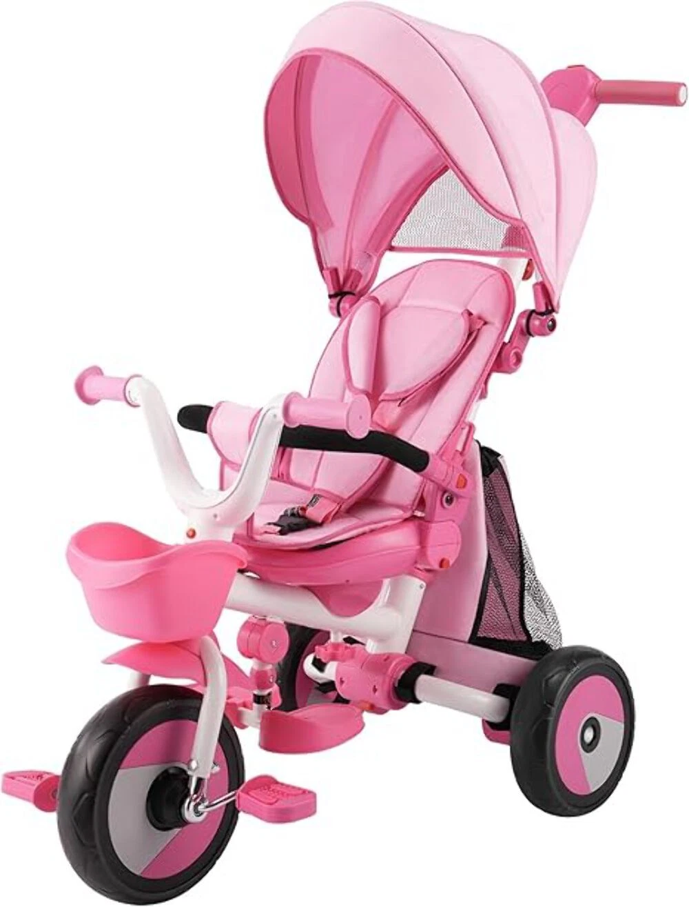 Baby Tricycle, 4-in-1 Folding Toddler Tricycle with Adjustable Parent Handle, Re