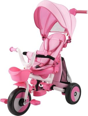 Baby Tricycle, 4-in-1 Folding Toddler Tricycle with Adjustable Parent Handle, Re