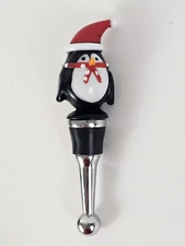 Pier 1 Imports Art Glass Penguin 4.5" Wine Bottle/Decanter Stopper Santa Hat 💙