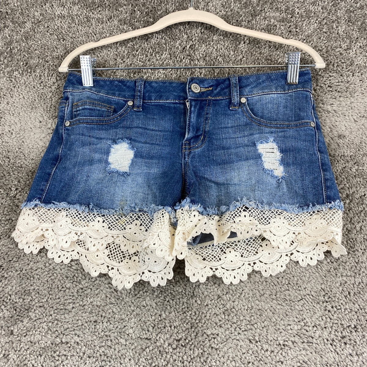 Altar'd State Denim Jean Shorts Women's 26 Blue Crochet Trim