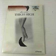 JC Penny Sheer Caress Lace Top Silky Thigh High Stockings Long Taupe 41 VTG