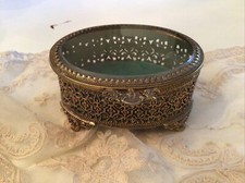 vtg filigree trinket box beveled glass vanity jewelry box
