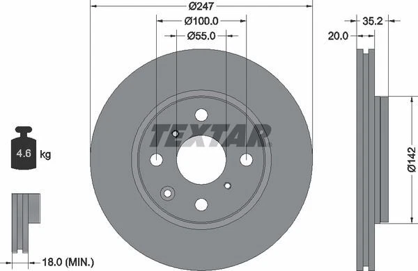 Textar Car Brake Discs (Pair) Front Outer Diameter 247mm For