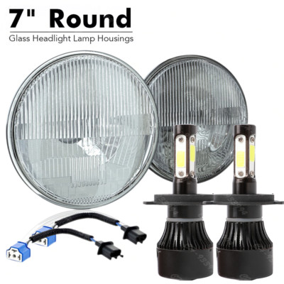 7Inch led GLASS Headlight Round, ORIGINAL CLASSIC LOOK conversion Chrome pair