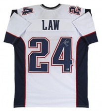 Ty Law Signed New England Patriots White Jersey (Beckett) 3xSuper Bowl Champ /DB