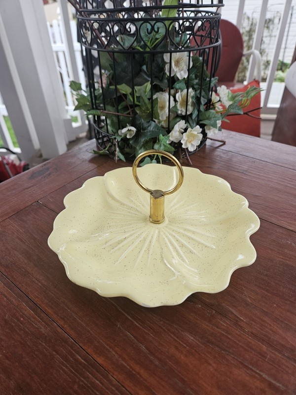 Vintage 1950s California Pottery Yellow Candy Nut Serving Dish Handle
