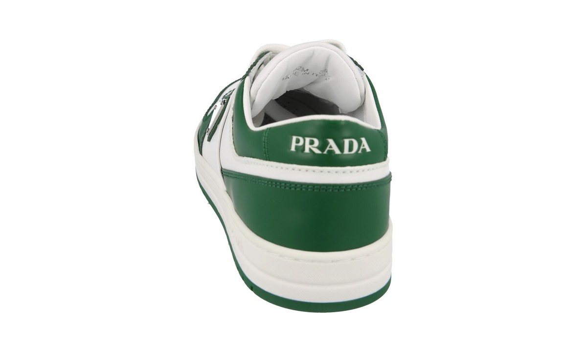 PRADA Leather Downtown Sneakers - 1E792M - White/Green - NEW