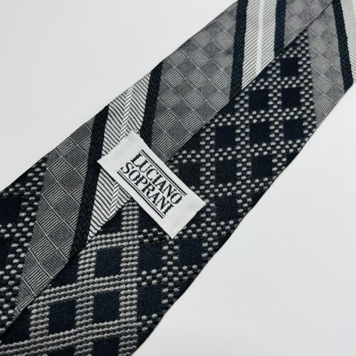 Luciano Soprani Black&Silver Woven Silk striped Tie 60.5x3.5” Rare - Picture 1 of 10