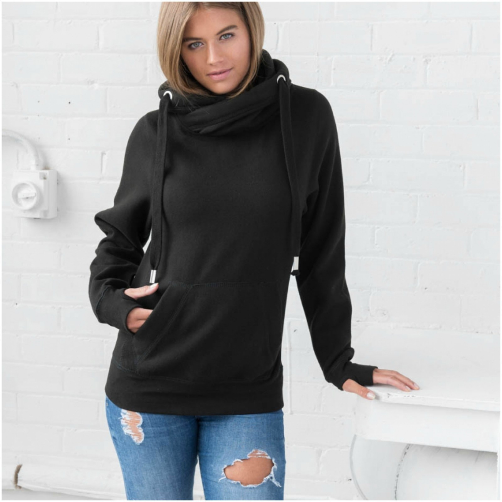 Chunky High Cross Neck Hoodie Hooded 