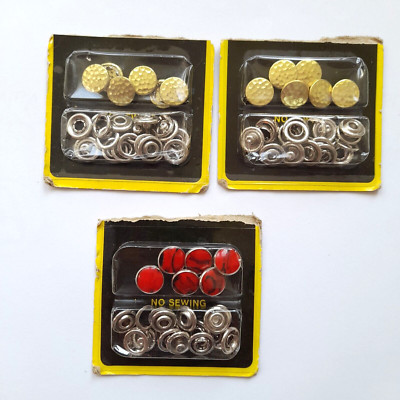 3 Boxen Ingwer Druckknöpfe, Whitecroft-Scovill, 1 cm, gold und rot