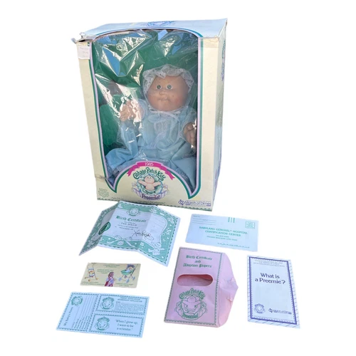 Vintage 1985 Cabbage Patch Kids Girl Doll Preemie March Of Dimes Box Papers