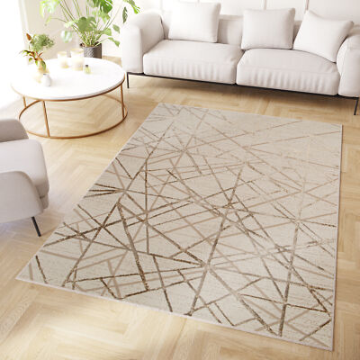 Teppich Kurzflor Grau Beige Abstrakt Muster Wohnzimmer Glänzend Modern ÖKOTEX