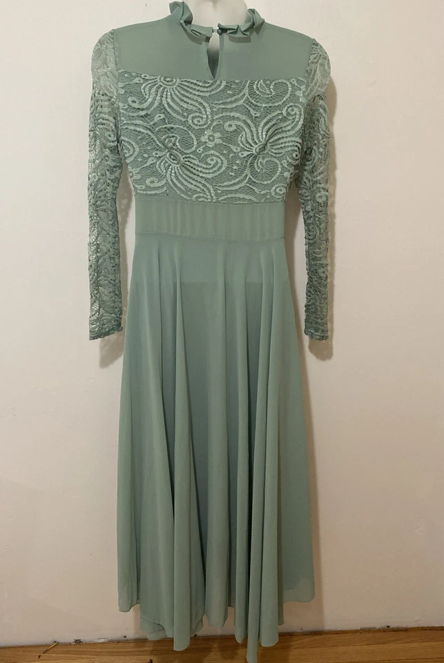 DRESS CHIFFON & LACE SAGE GREEN Large NWOT BridesmaiD WEDDING - Image 4 of 4