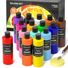 	Shuttle Art Acrylic Paint 15 Colors Acrylic Paint Large Bottle Set 473ml/16oz	