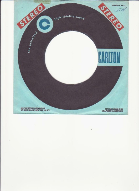 Carlton Records- Original 1950's Stereo 45 Record Company Sleeve