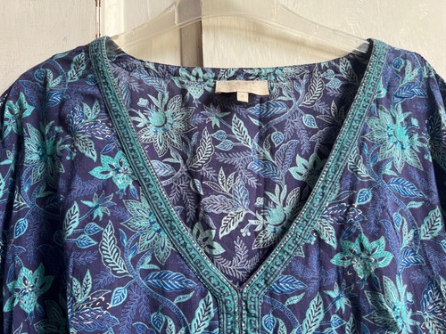 ✩Pretty *EAST ARTISAN with ANOKHI* Blue Floral Block Printed Midi Dress 18✩ - Picture 3 of 9
