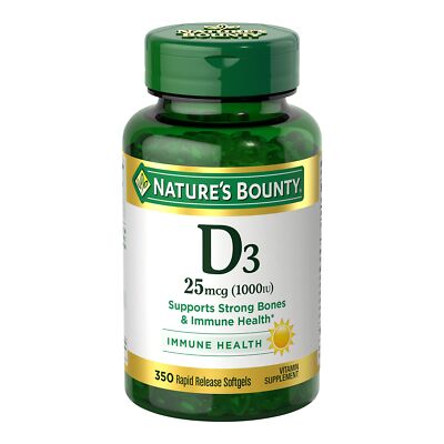 Nature's Bounty Vitamin D3 1000 Iu 350 Softgels Immune Support Bone Health