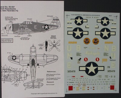 Superscale 1/48th Scale P-47D Thunderbolt Decal Sheet No. 48-597