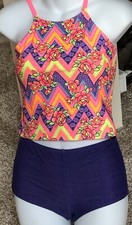 OP Little Girls 2 pc Swimsuit Size L 10-12 Hot Pink Blue