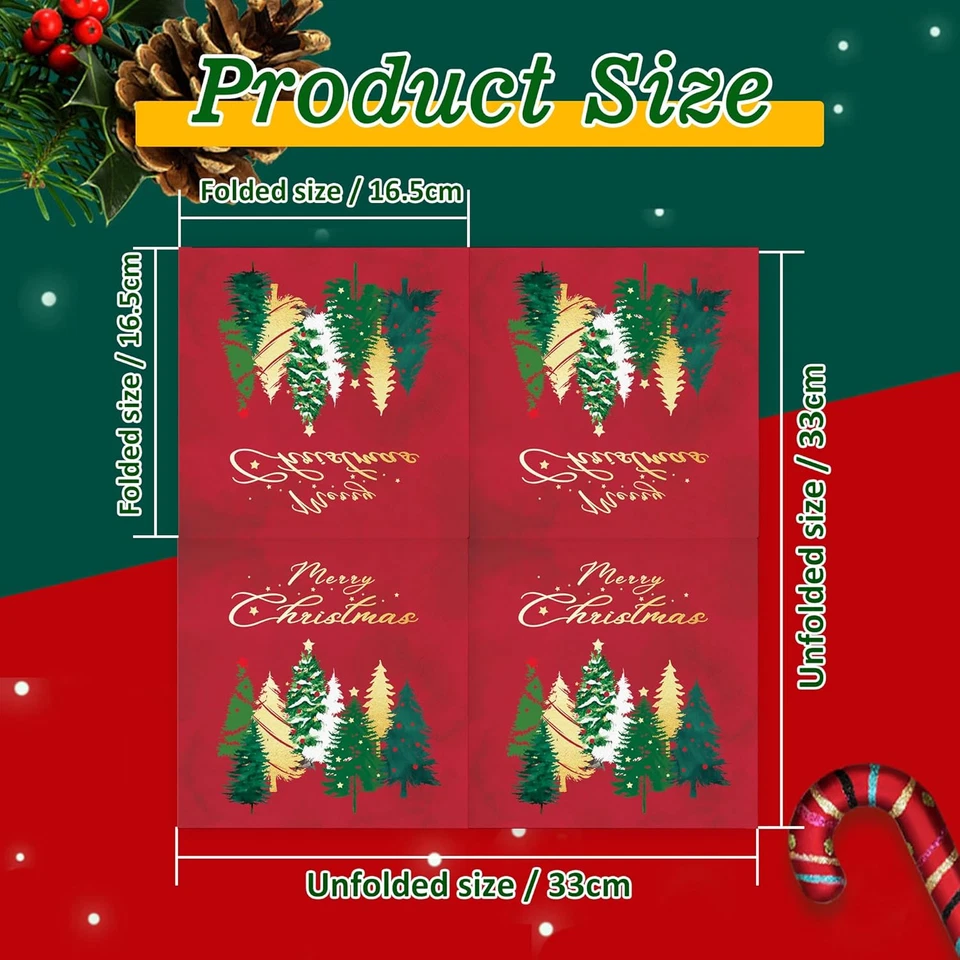 Tovaglioli Di Carta Natalizi, Decorazioni per La Tavola, 40 Tovaglioli Rossi, To - Immagine 2 di 4