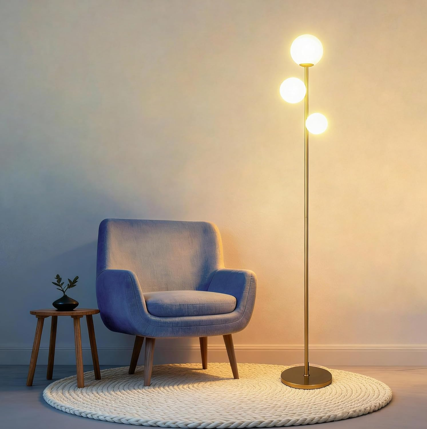 3 Globe Mid Century Modern Floor Lamp for Living Room, Gold Standing Lamp with F
