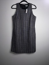 NWT J. Crew Women’s Tweed Fringe Navy Blue and White Sleeveless Sheath Dress 4