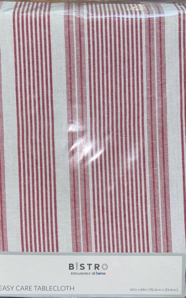 At HOME Bistro Exclusive Cloth Striped Tablecloth White Red Stripes -  60" x 84" - Image 4 of 4