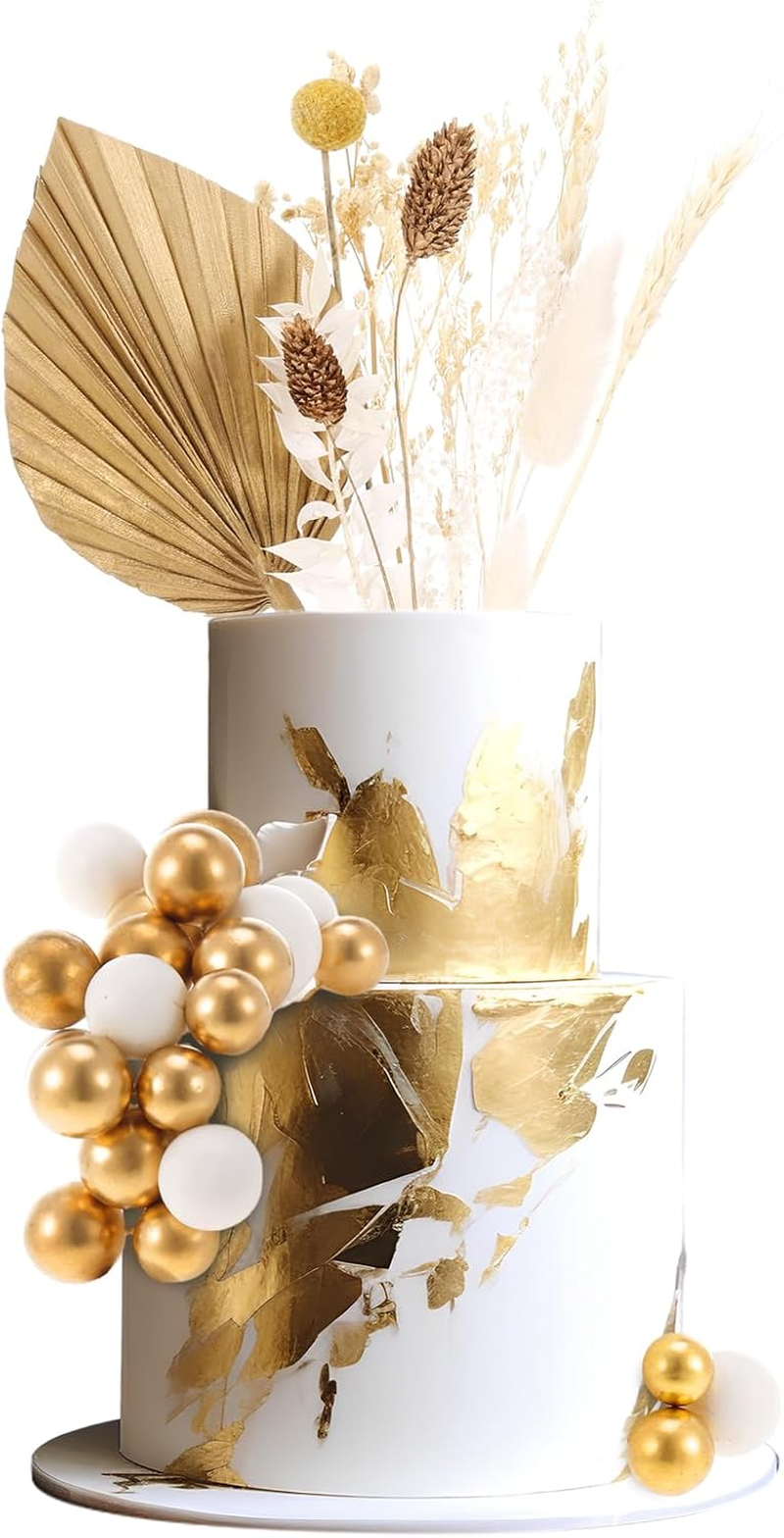 Dried Flowers Cake Decorations, Balloon Cake Topper Gold Cake Decorations Birthd