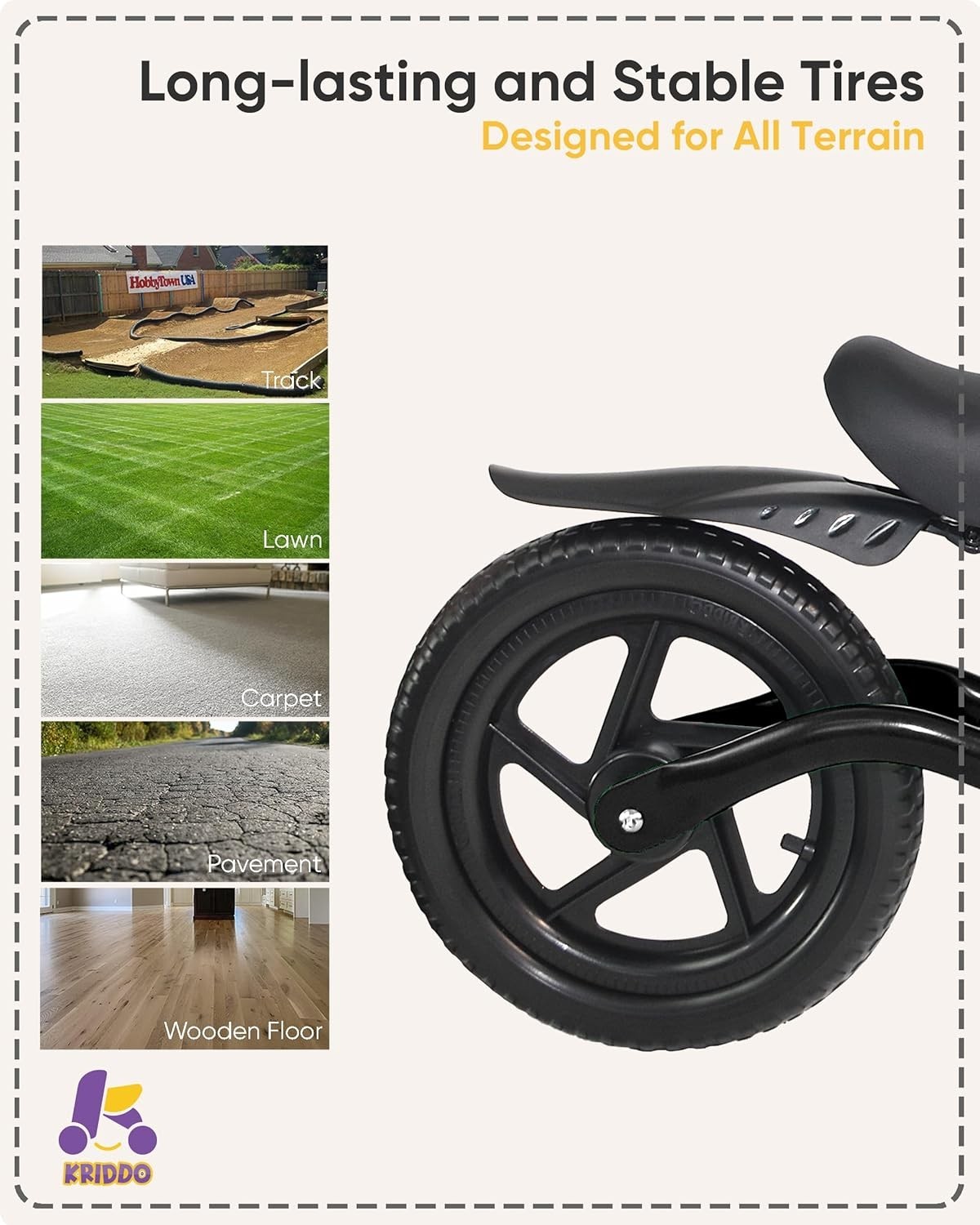 Smooth Riding Balance Bike for Kids 2-5 - Front Light & All-Terrain Tires