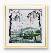 Bali Rice Terraces Original Painting • Abstract Green Palm Landscape Framed Art