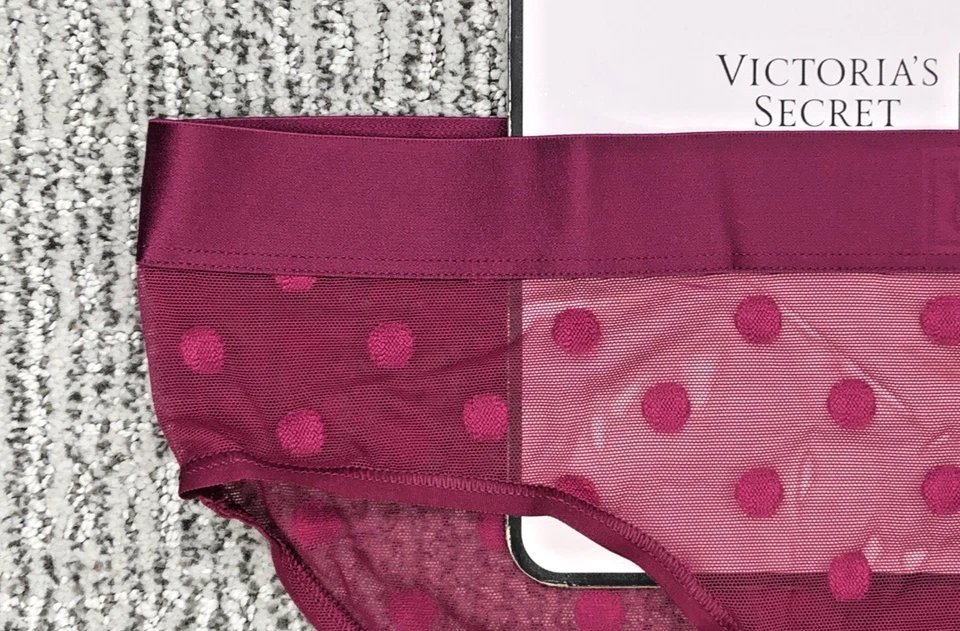 Panty Hiphugger VictoriasSecret Nuevo con Etiquetas Mediana Magenta Lunares Transparente Heritage Logo Foto 4 de 4