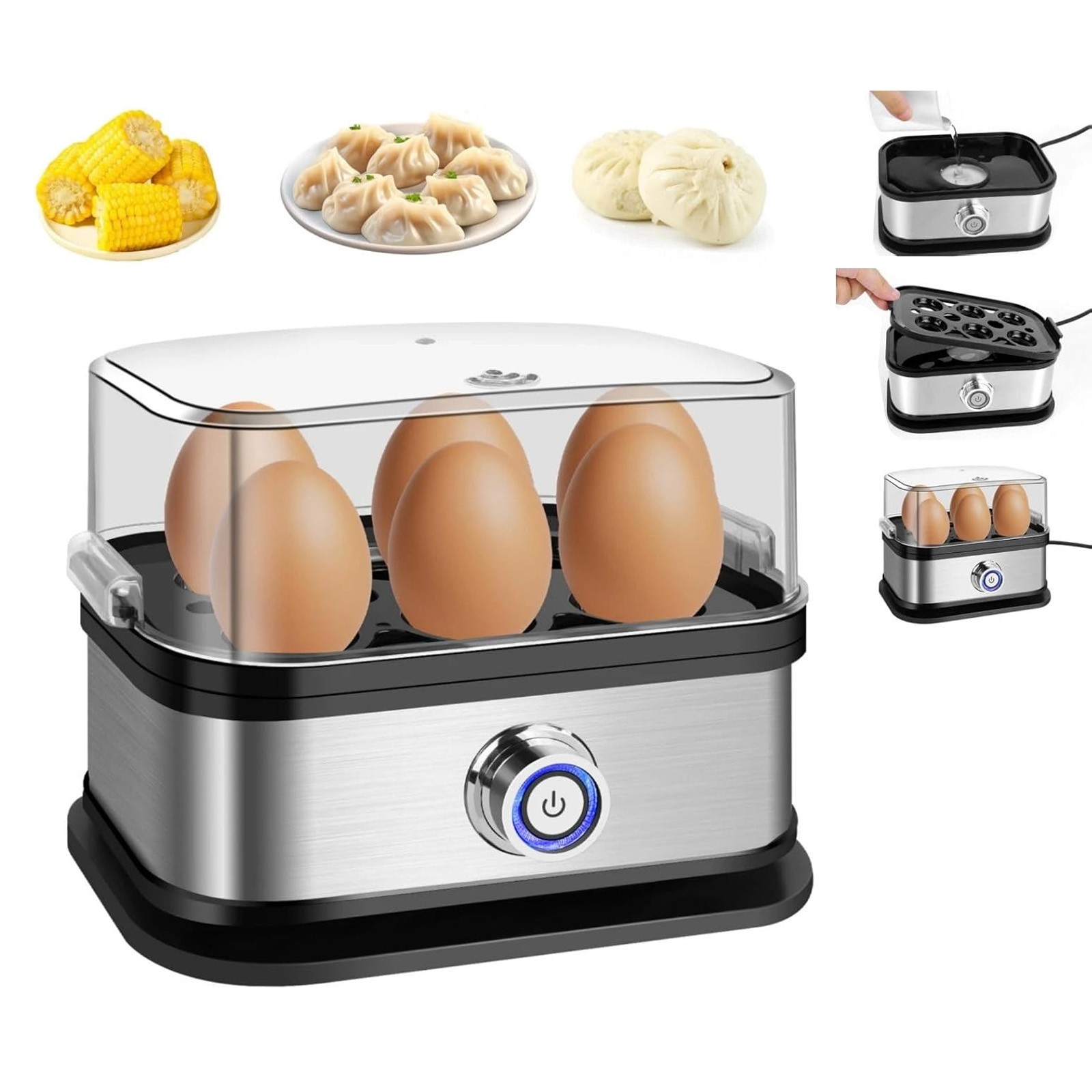 Compact Electric Egg Cooker Boiler Hard / Medium / Soft Boiled Fits 6 Eggs