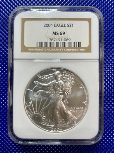 2004 ~ Silver Eagle S$1 ~ NGC MS69 ~ #1767191-069 ~ Milk Spots