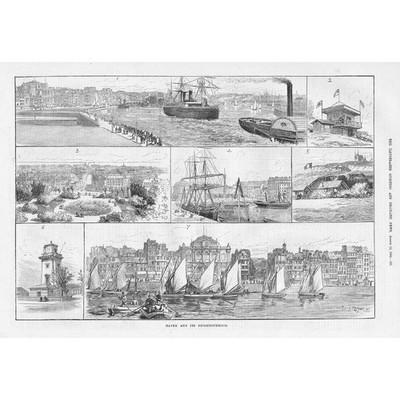 LE HAVRE Frankreich Szenen rund um die Stadt - antiker Druck 1882