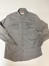 Wrangler Mens Gray Denim Western Pearl Snap Long Sleeve Shirt Large JSD2AWD