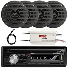 Pyle PLCDBT95 Single DIN Marine MP3/CD Receiver, 4x 3.5" 75W Speakers, Amplifier