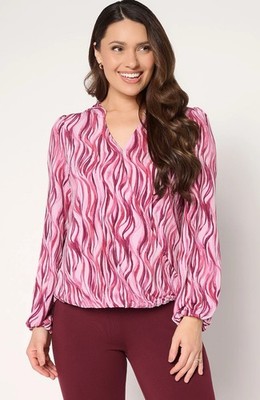 Susan Graver Printed Liquid Knit Surplice Top with Hi-Low Hem Size 2X Rose 