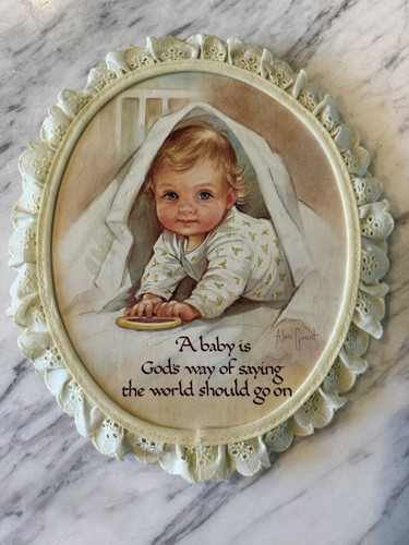 Vintage Nursery Baby Wall Hanging “A Baby Is God’s Way…” Lace Framed Print