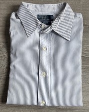 Vtg Polo Ralph Lauren Men  s Blue White Stripe Andrew Dress Shirt Sz 17-32/33