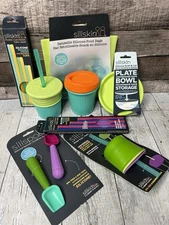 Set of 8 Diferente Silicone spoons,cups,bowl, straws, tops and food bags