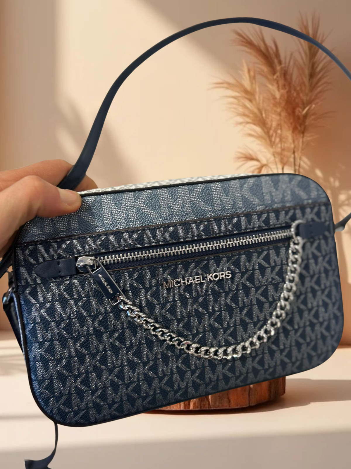 Michael Kors Jet Set Women Large MK Logo Chain Crossbody Zip Shoulder MK Bag