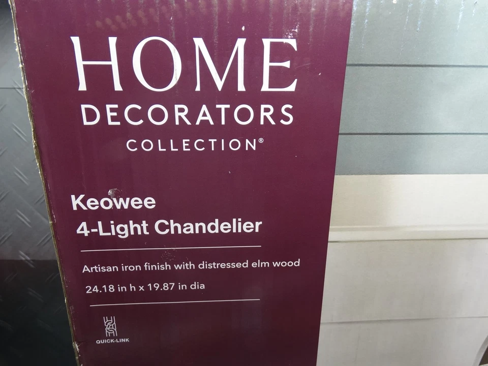 Lámpara de araña Progress Lighting Keowee de 4 luces artesanal de hierro orbe madera de olmo 19 pulgadas Foto 2 de 4