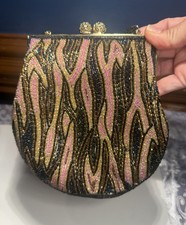 Vintage Beaded Evening Purse Made In S. Korea Black and Gold